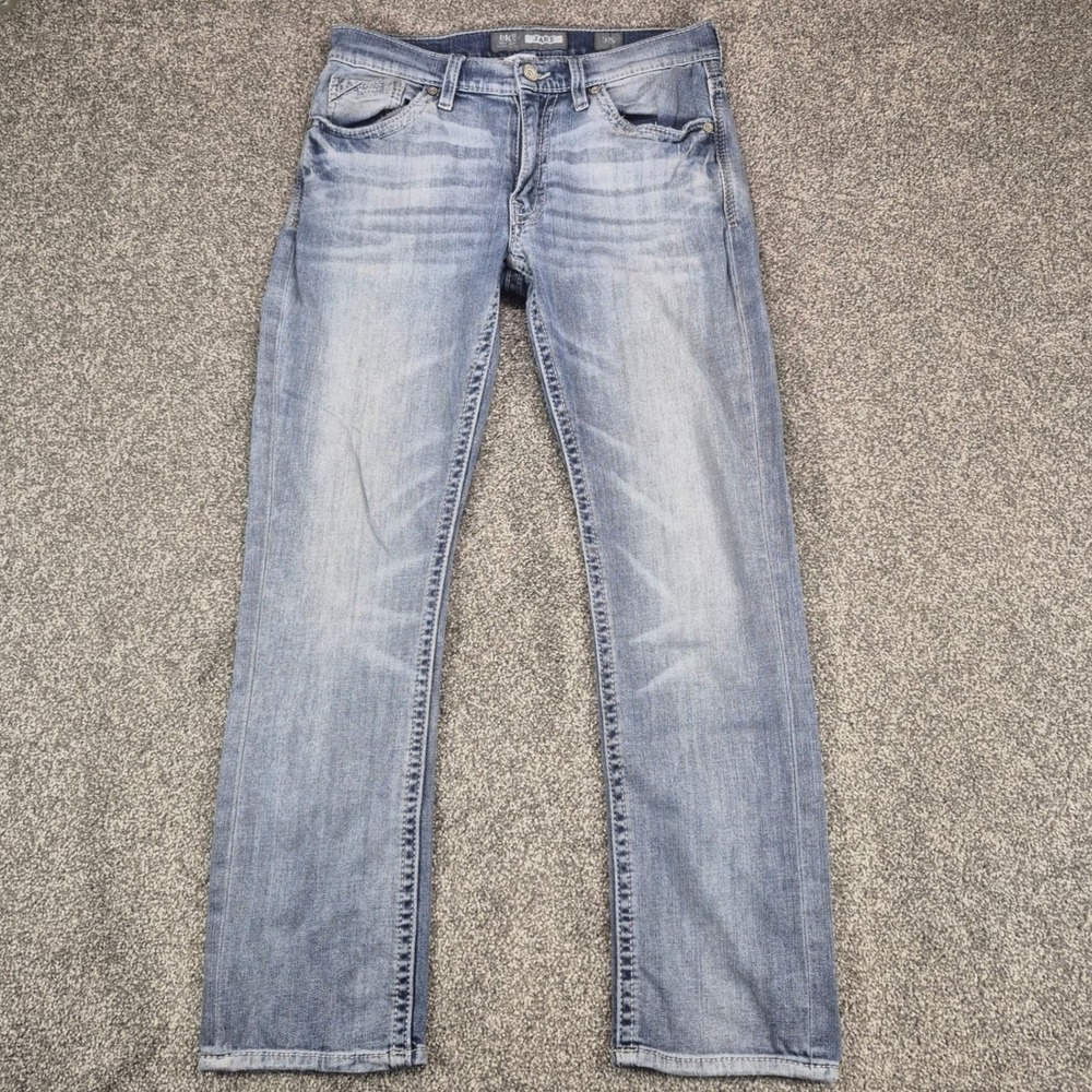 BKE Jake Jeans Mens 31S Light Wash Straight Leg Whiskered Denim